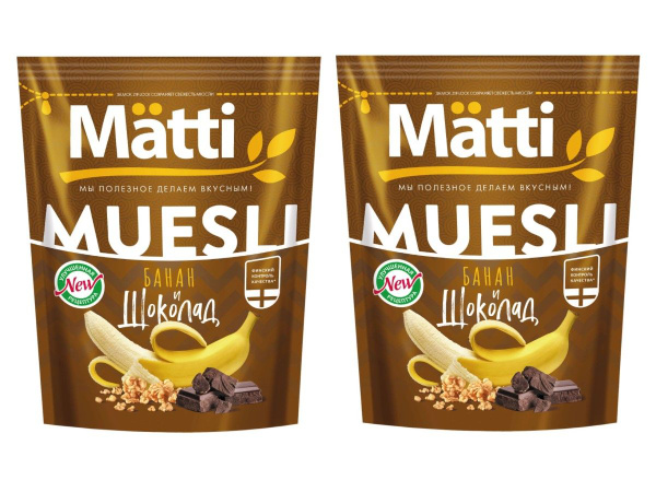 Мюсли Банан и шоколад MATTI, овсяные хлопья богаты клетчаткой ...