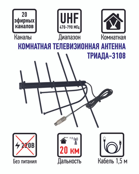 Комнатная антенна для цифрового телевидения DVB-T2 Триада-3108 ...