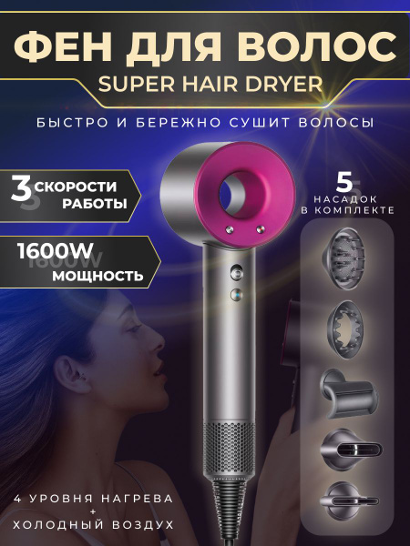 Набор для укладки волос Finchers Супер фен типа, розовый - купить по ...