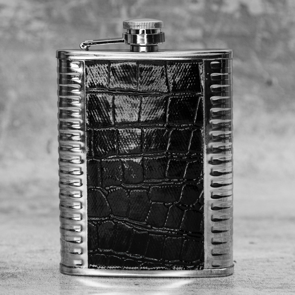 Фляжка стальная плоская / Фляга походная "Рептилия черная" 8 OZ (240 мл ...
