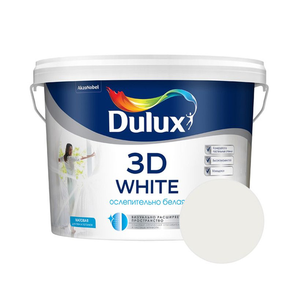 Краска DULUX 060390279, Акриловая, Матовое покрытие, белый - купить в ...
