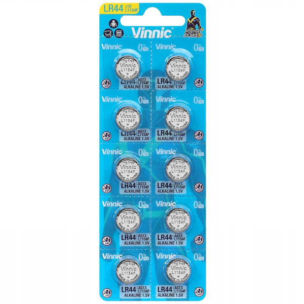 Vinnic Батарейка LR44 (LR1154, V13GA, AG13, G13, RW82), Щелочной тип, 1 ...