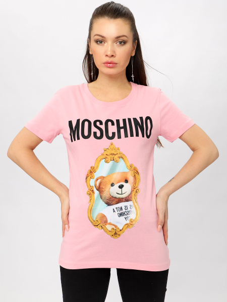 Футболка Moschino, размер 44, цвет розовый, 100% хлопок - купить по ...
