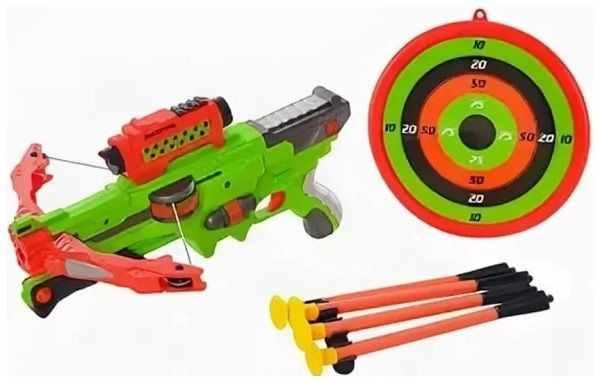 Игровой набор ABtoys Арбалет с 3 стрелами на присосках зеленый, мишенью ...