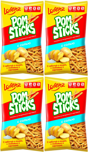 Чипсы картофельные Lorenz Pomsticks с солью соломкой, комплект: 4 ...