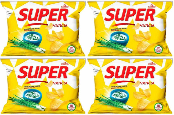Чипсы картофельные Русскарт Super со вкусом сметаны и лука, комплект: 4 ...