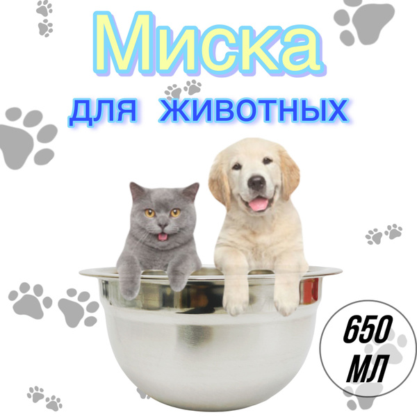 Миска для животных, для кошки, собаки, металлическая 650 мл ...