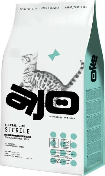 Корм для кошек сухой AJO / Айо Cat Sterile для взрослых стерилизованных ...