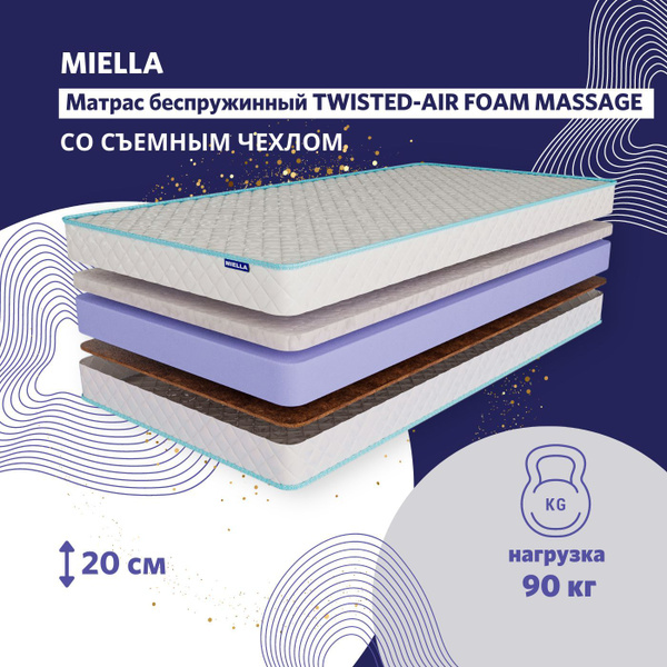 Матрас в кроватку MIELLA Twisted-Air Foam Massage, Беспружинный, 60 ...