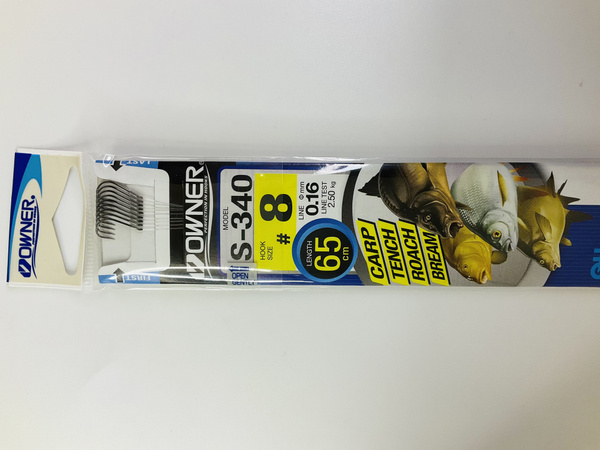 Поводок из лески 0.16 с крючком OWNER S-340 #8 ( 9шт в упаковке ...