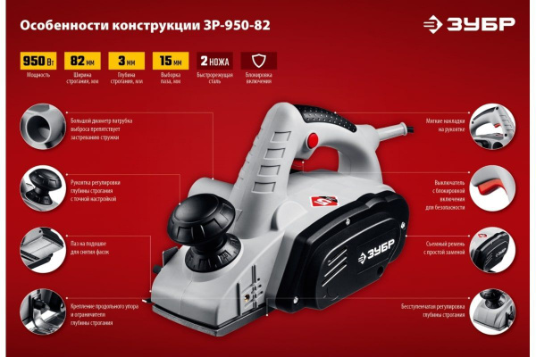 Электрорубанок ЗУБР 950 Вт 82 мм ЗР-950-82 купить по низкой цене с ...