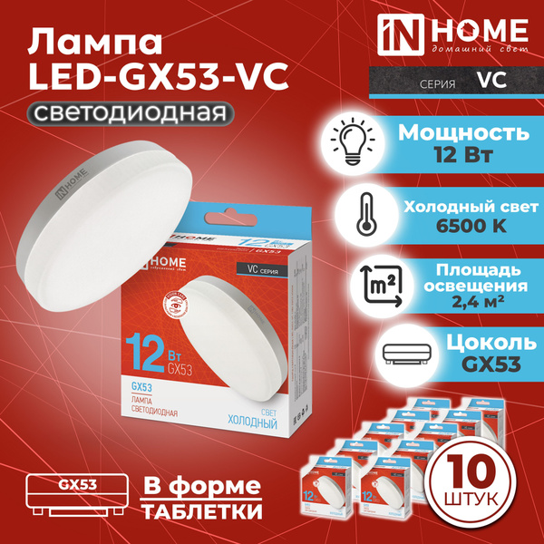 Вопросы и ответы о Лампочка светодиодная GX53 12W IN HOME холодный ...