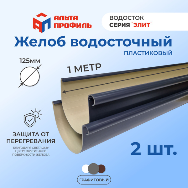 Желоб водосточный ПВХ Альта Профиль для крыши дома, 2м (2 желоба по 1м ...