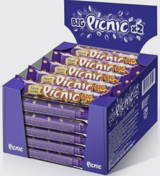 Шоколадный батончик Picnic Big Picnic, с арахисом и изюмом, 30 шт по 76 ...