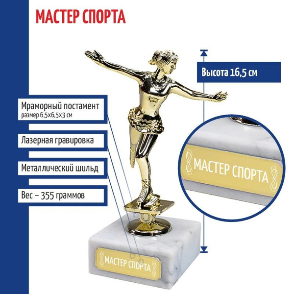 Статуэтка Фигуристка "Мастер спорта" на мраморном постаменте (16,5 см ...