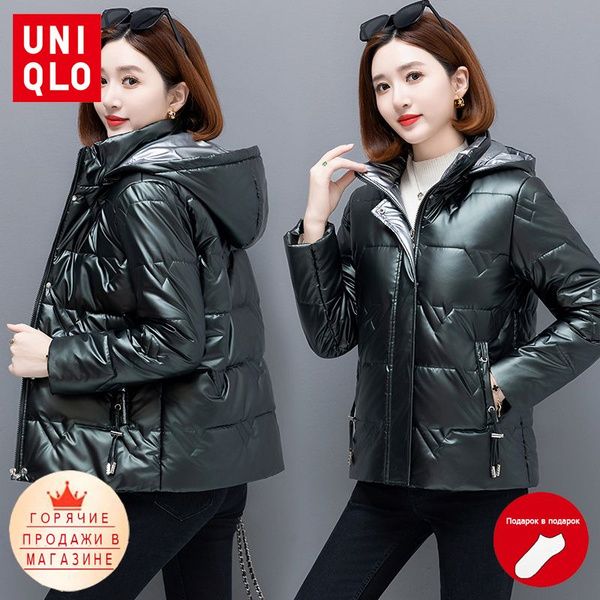 Пальто Uniqlo, Еврозима, размер 52, цвет зеленый, Стрейч-коттон ...