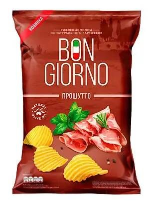 Чипсы "Bon Giorno" рифленые со вкусом "Прошутто" 90гр*4шт - купить с ...