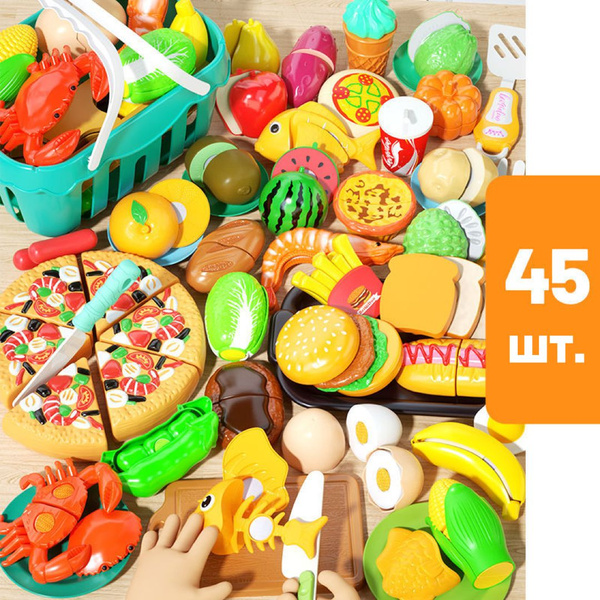 Игрушечные продукты и овощи на липучках 45 предметов игрушечная еда ...