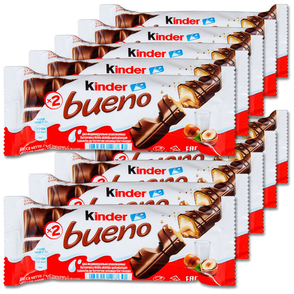 Киндер Буэно вафельный батончик Kinder Bueno молочно-ореховый, 43 г, 10 ...