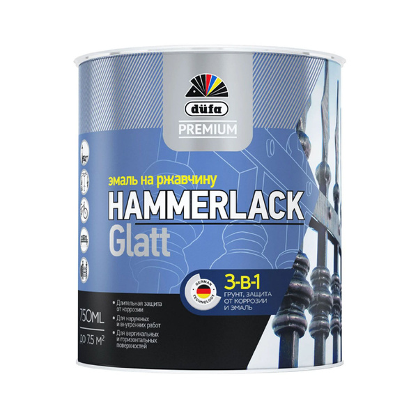 Грунт-эмаль DUFA HammerLack, Алкидная, Глянцевое покрытие, коричневый ...
