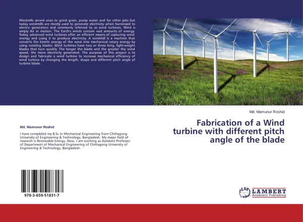 Обложка книги Fabrication of a Wind turbine with different pitch angle of the blade, Md. Mamunur Roshid