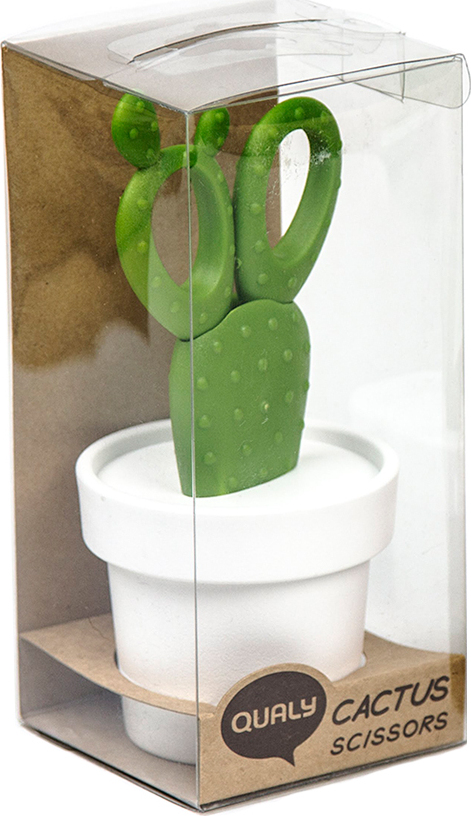 Ножницы Qualy Cactus с держателем, белые с зеленым Ножницы Qualy Cactus с держателем, белые с зеленым