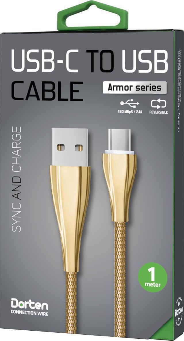 фото Кабель Dorten USB-C to USB Armor Series 1m, золотой