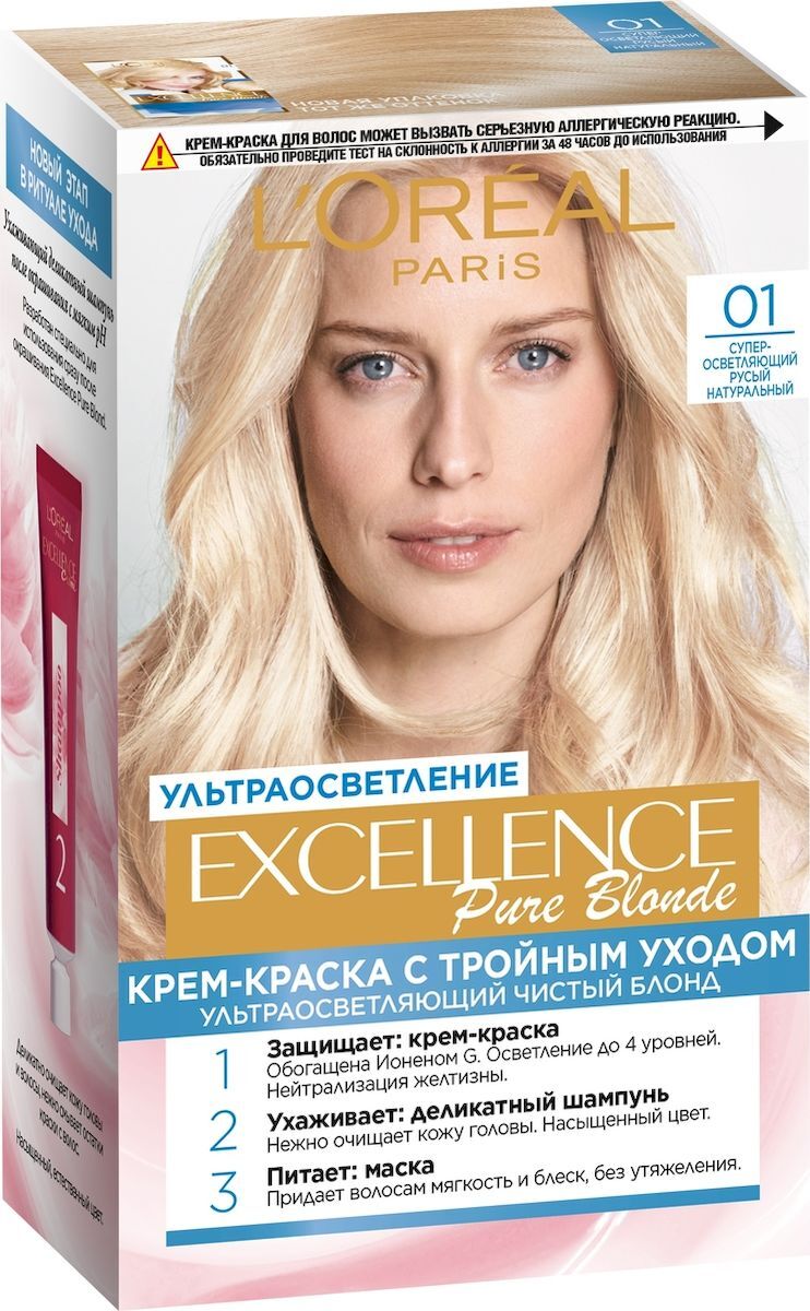 фото Краска для волос Excellence, 01, Суперосветляющий русый натуральный L'oreal paris