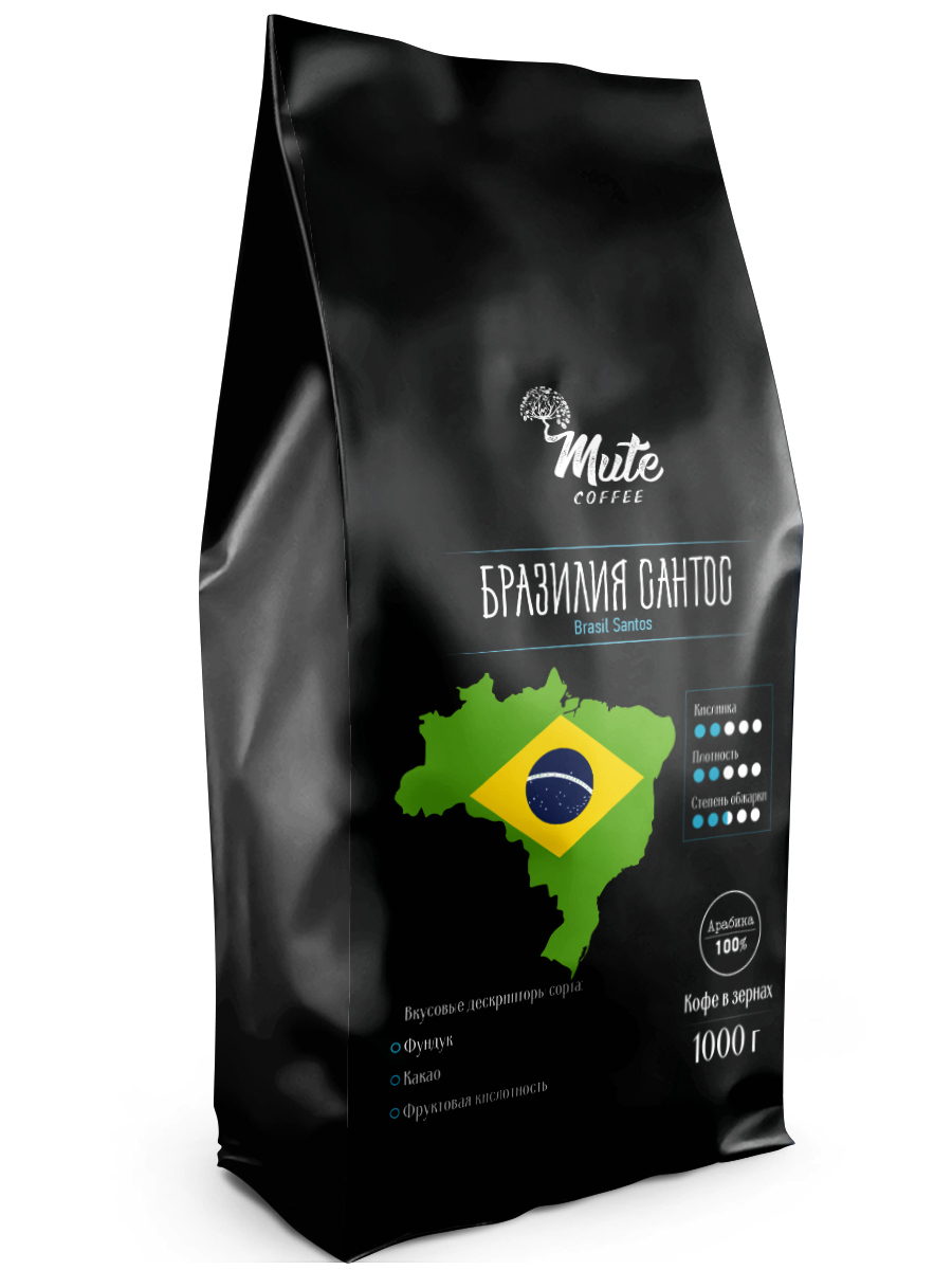 КофевЗернахСвежеобжаренныйБразилияСантос(BrasilSantos),1кг/1000г.MUTECOFFEE