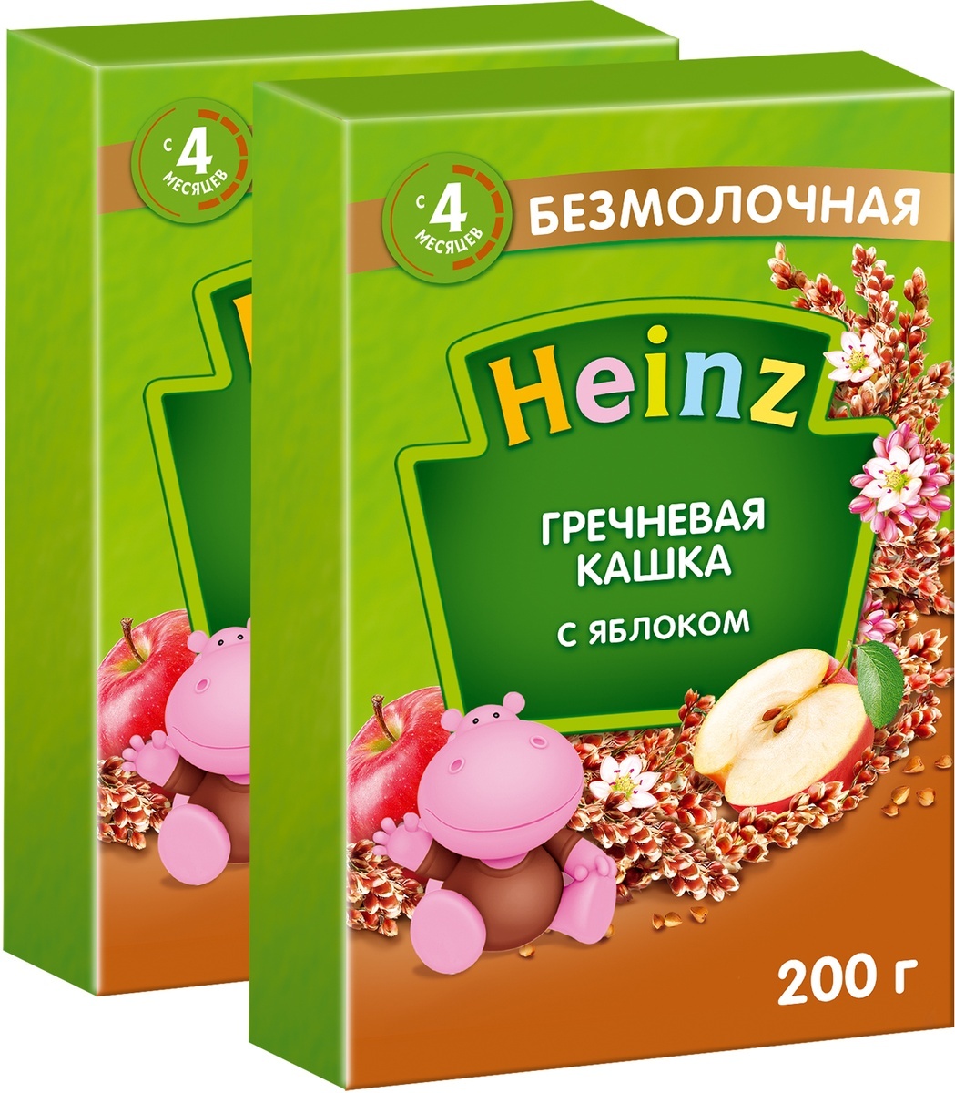 Каша для детей Heinz, гречневая с яблоком, безмолочная, с 4 месяцев ...
