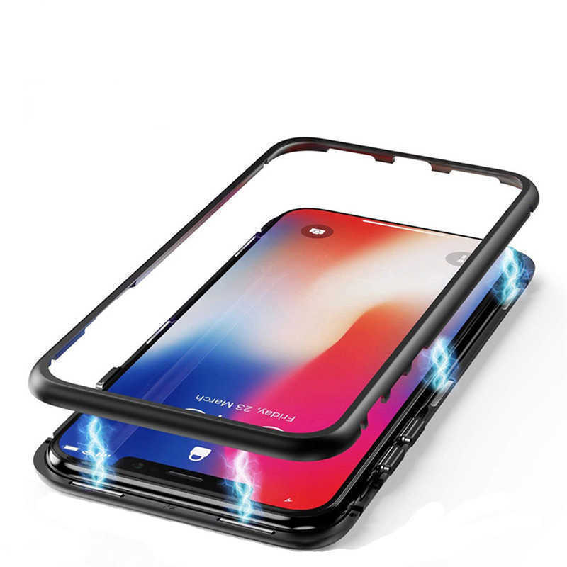Чехол-бампер для Xiaomi Mi Poco X3 NFC металлический со стеклом, магнитный, противоударный, черный