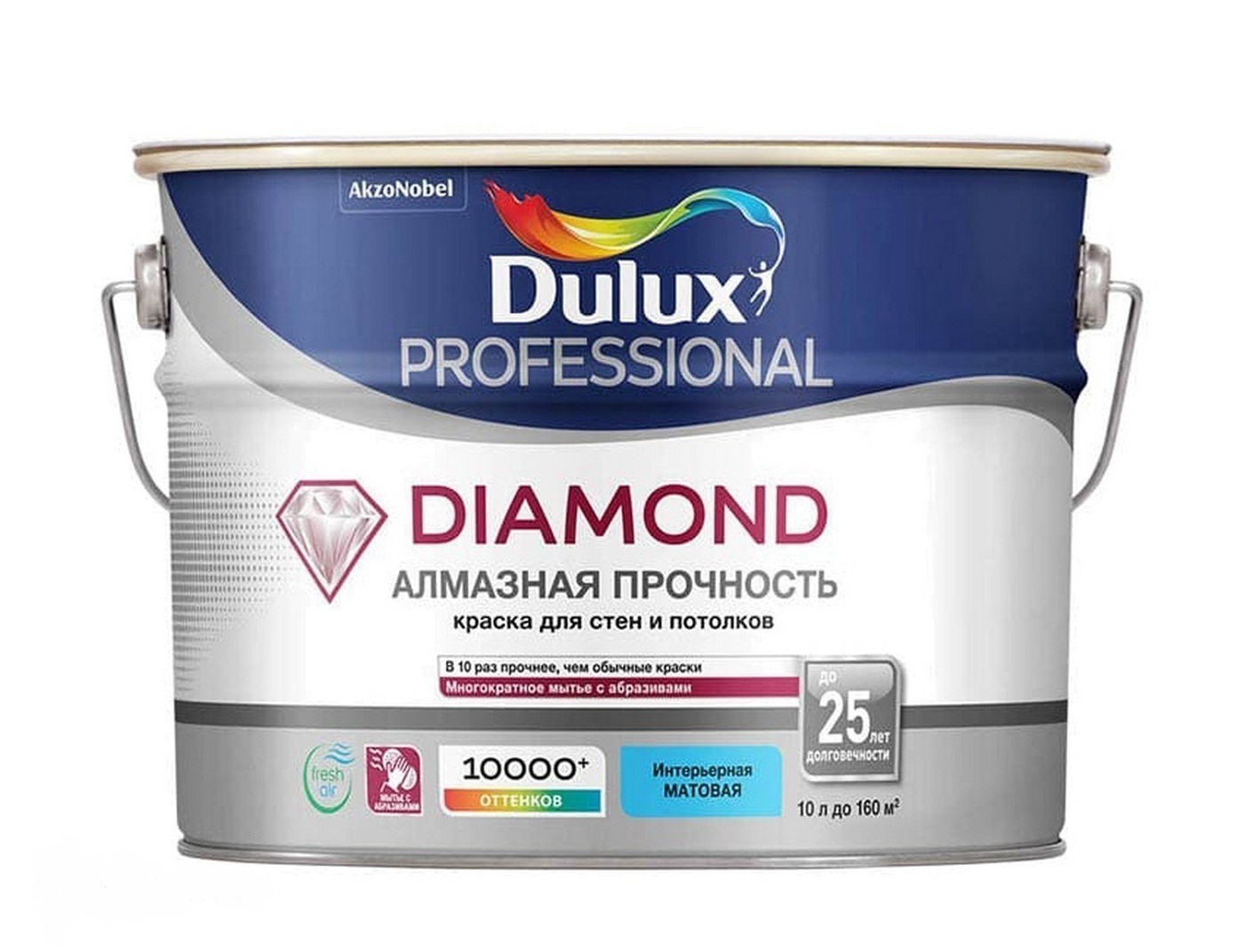 Краска DULUX Diamond Matt, Матовое покрытие, 10 л, белый купить в