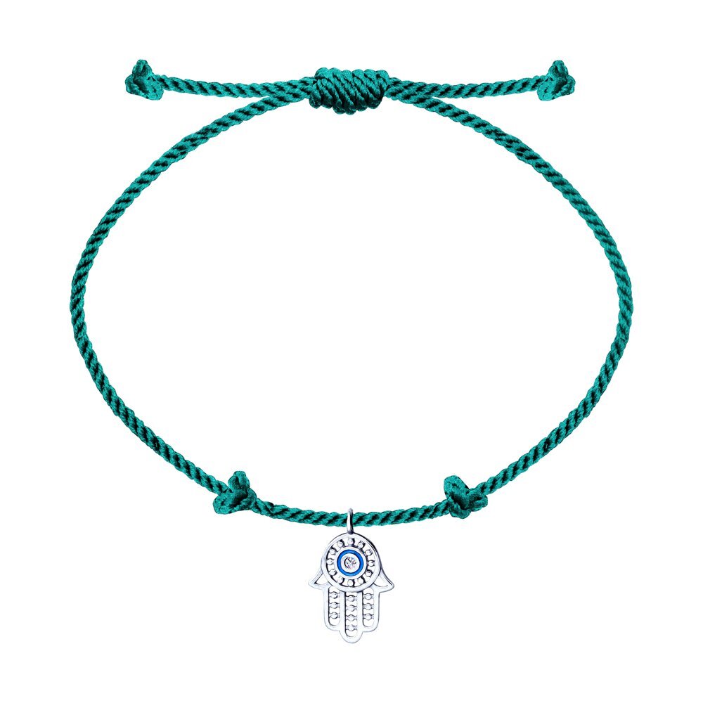 SOKOLOV, Браслет "Хамса" с серебром, эмалью и фианитом, 94050503, на нити, 925 проба