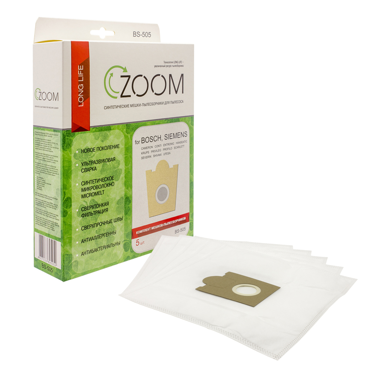Синтетические пылесборники ZOOM 5 шт для пылесоса BOSCH BSG62023 LOGO .