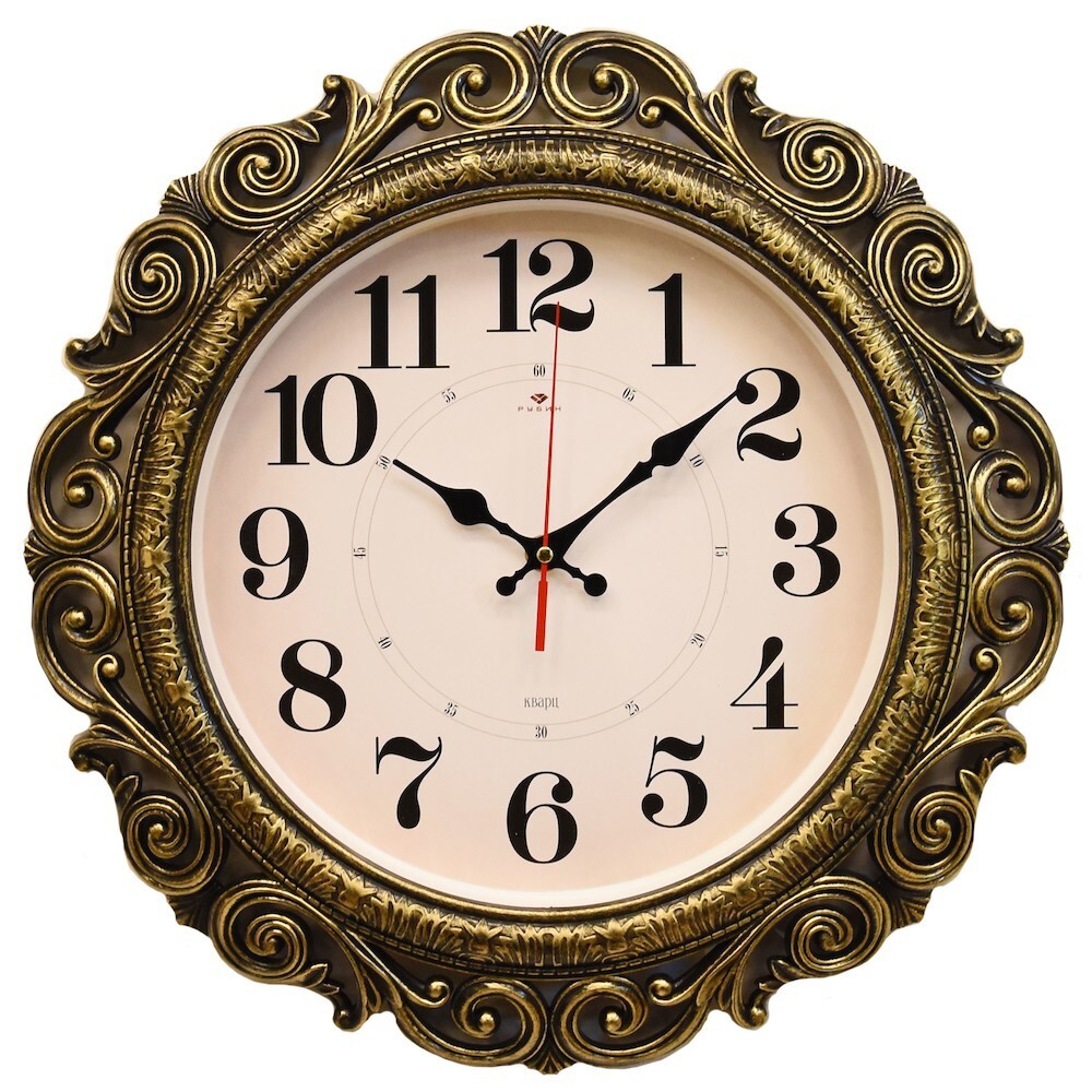 Часы настенные, серия Ажур d-40.5 см, белые с золотом, плавный ход