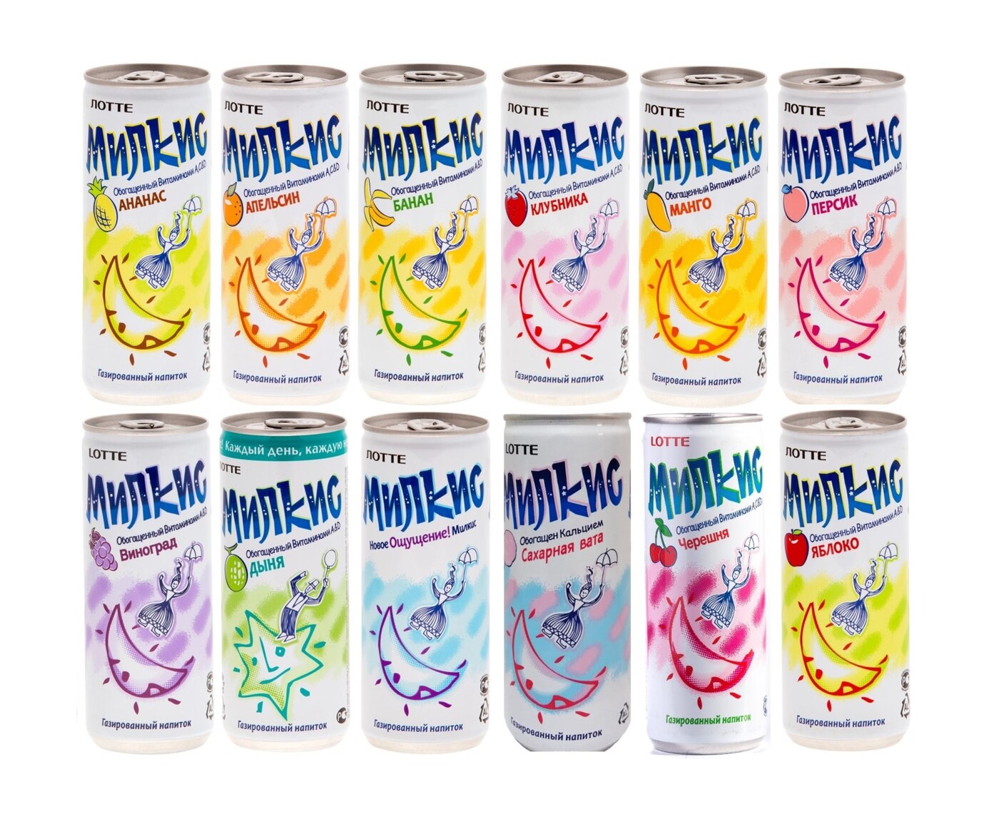Набор газированных напитков Milkis (Милкис) со вкусами Ананаса/Банана ...