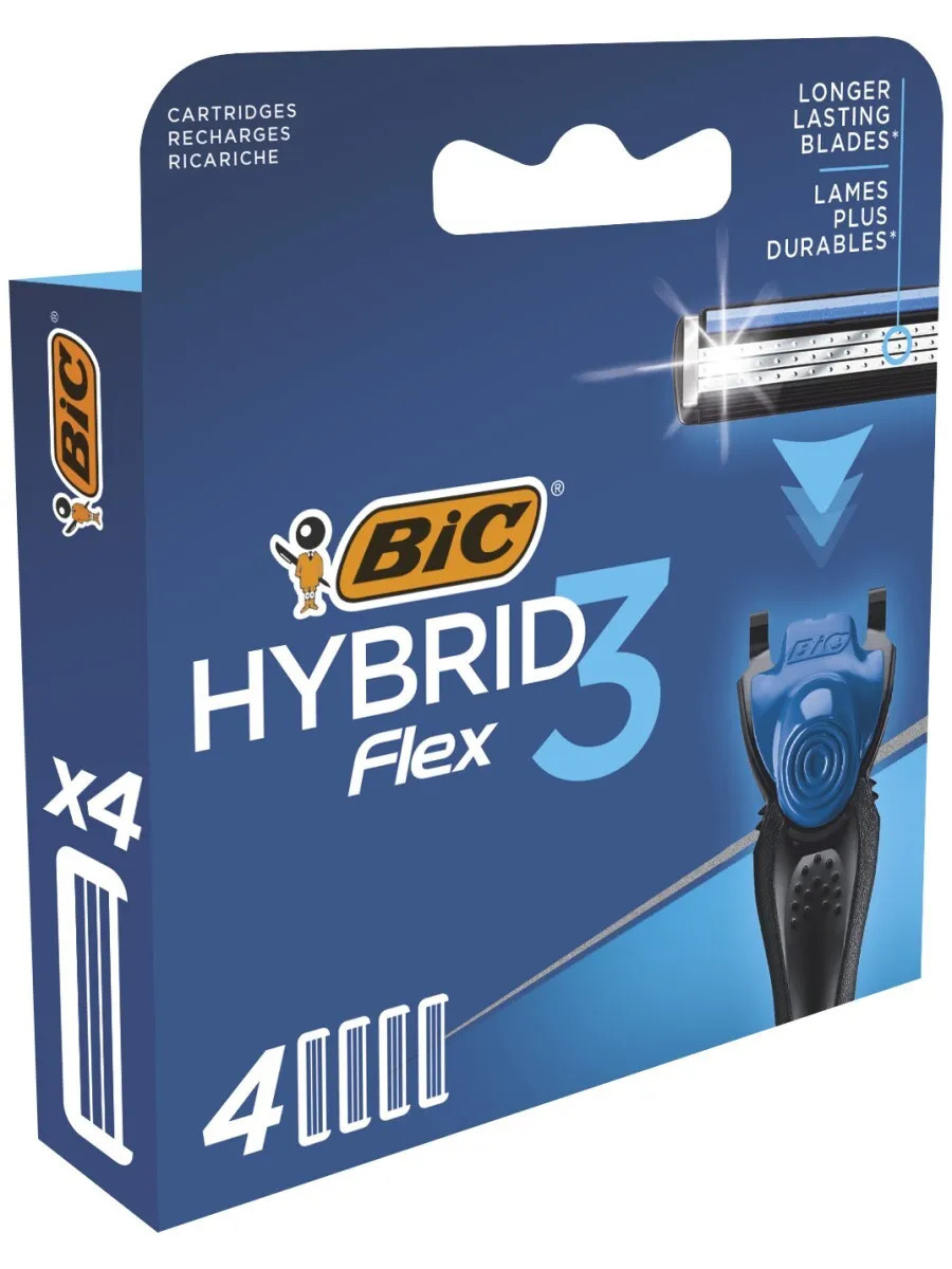 BIC Сменные кассеты "Flex 3 Hybrid", 3-лезв., увл.полоска (4 сменные кассеты)