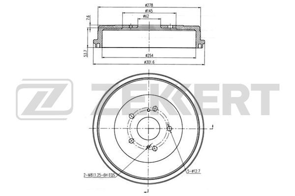 Барабан тормозной ZEKKERT BS5188 зад.  4351165J00 SUZUKI  Suzuki Grand Vitara I, II 98-