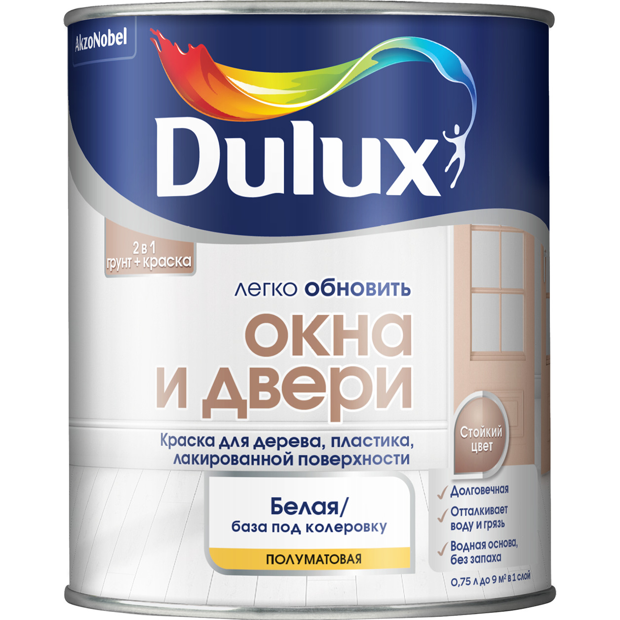 Краска Dulux легко обновить Окна и Двери, 0.75л, BW