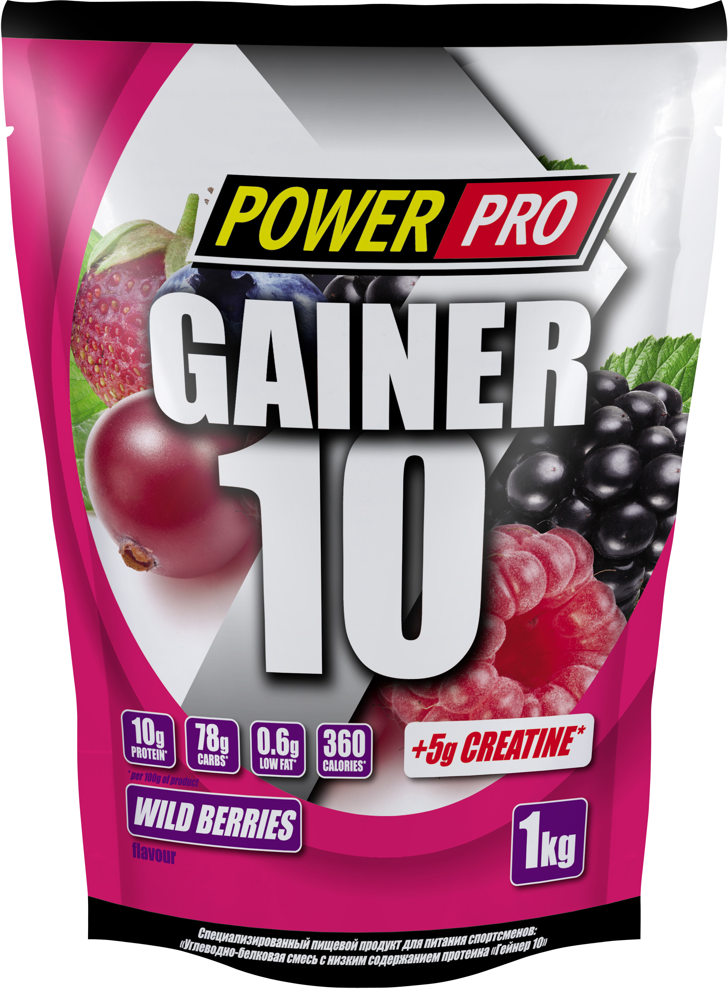 Характеристики Гейнер + креатин POWER PRO "Gainer 10", лесные ягоды, 1 ...