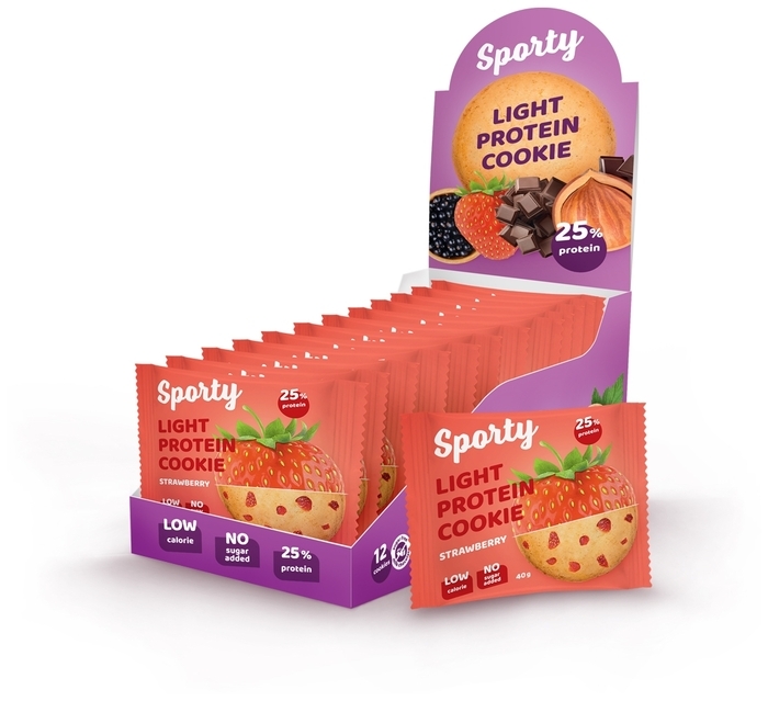 Легкое протеиновое печенье Sporty Light Protein Cookie 40 г х 12 шт ...