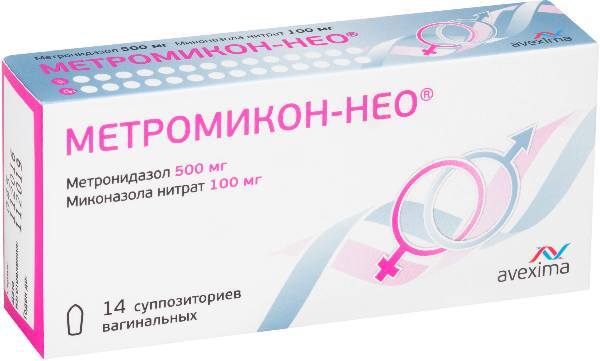 Метромикон-Нео, суппозитории вагинальные 500 мг+100 мг, 14 штук ...