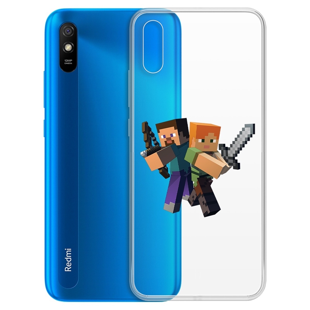 Чехол-накладка Krutoff Clear Case Minecraft (Майнкрафт) Стив и Алекс для  Xiaomi Redmi 9A