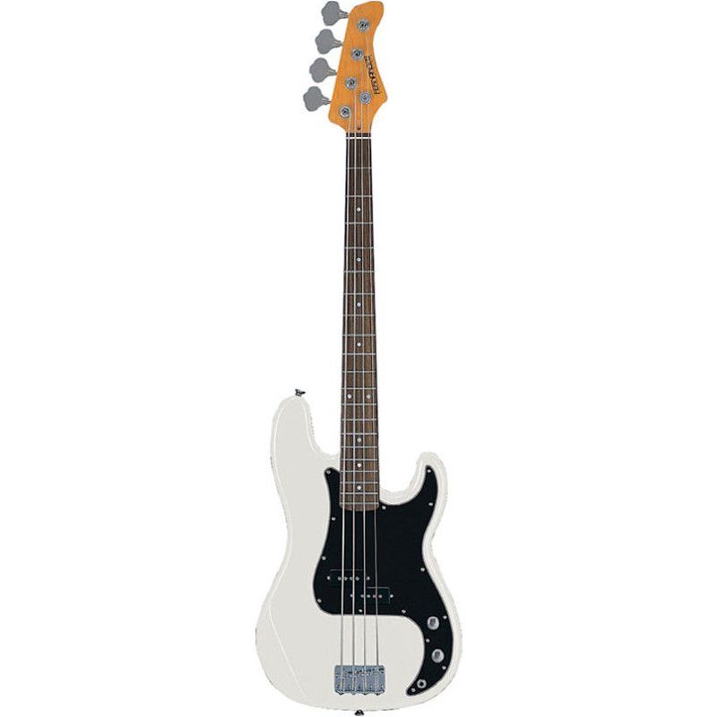 white bass guitar