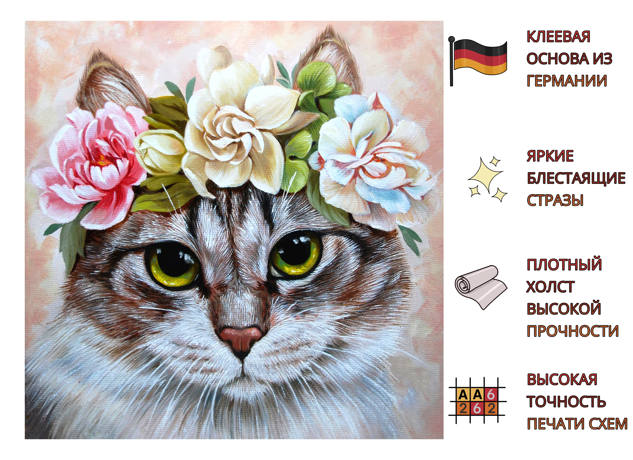 Кот с цветами рисунок