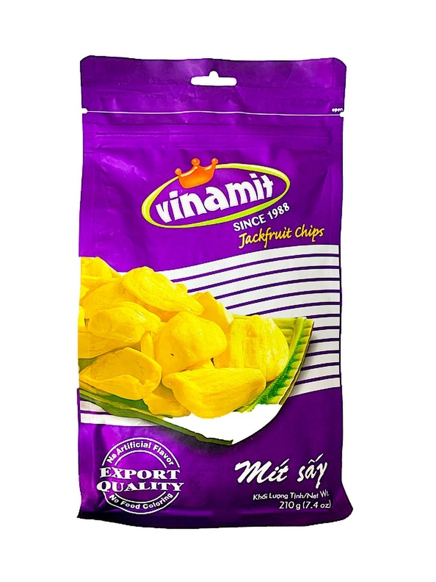 Вьетнамские натуральные хрустящие чипсы джекфрут, 210г., Vinamit, Jackfruit Chips. Вьетнам