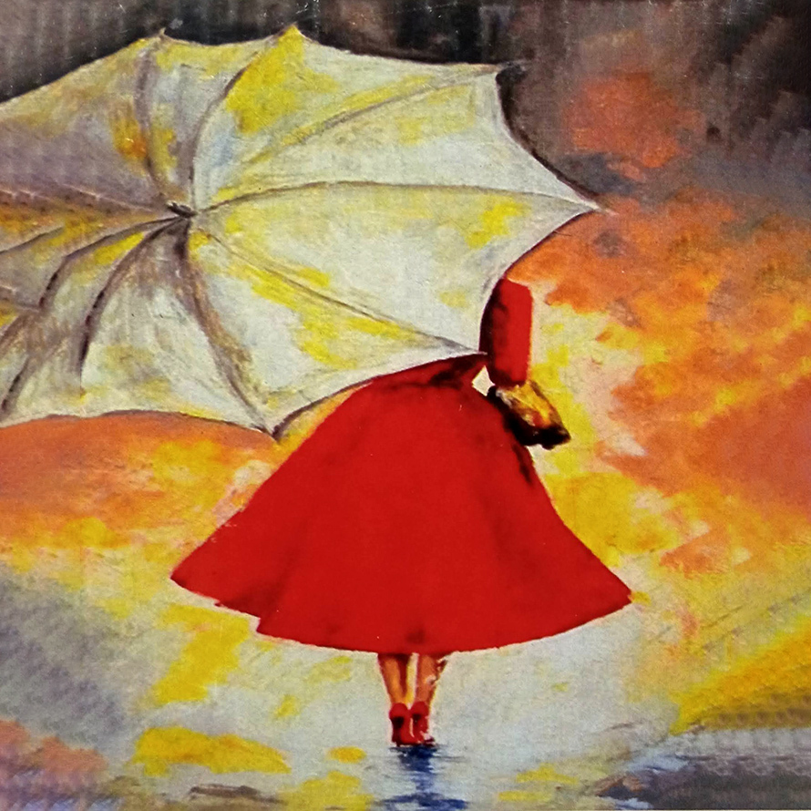 Красный зонт в живописи
