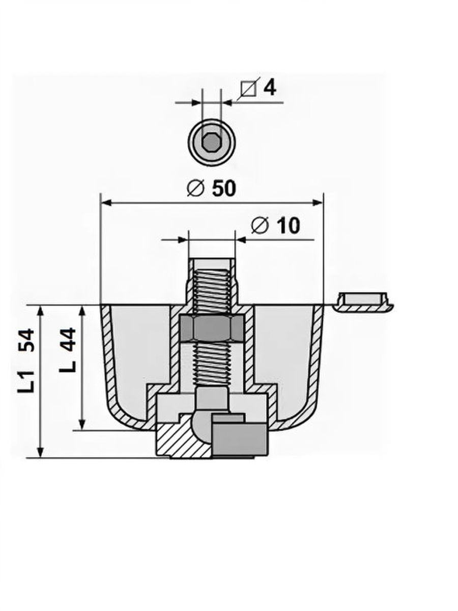 Опора регулируемая d50/25мм черная (