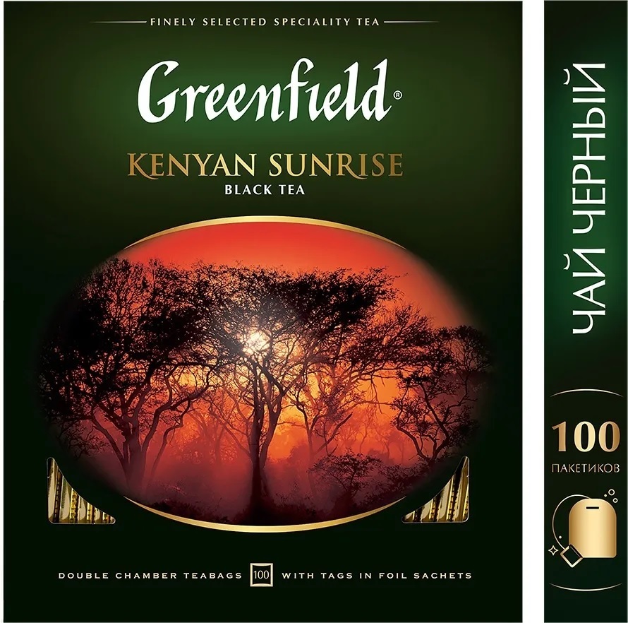 ЧайвпакетикахчерныйGreenfieldKenyanSunrise,100шт/Гринфилд