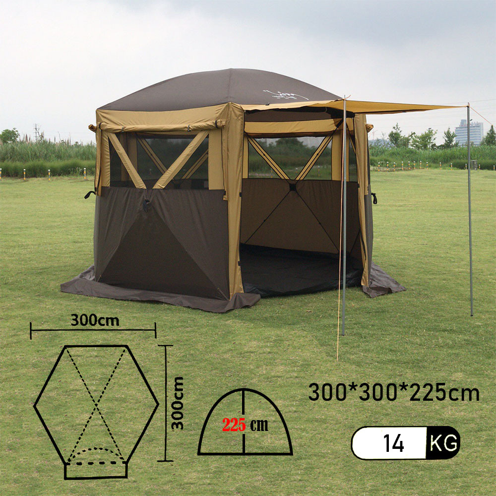 Шестиугольный полуавтоматический шатер с полом Mimir2905-S / Шатер туристический 300х300х225 см (один вход)